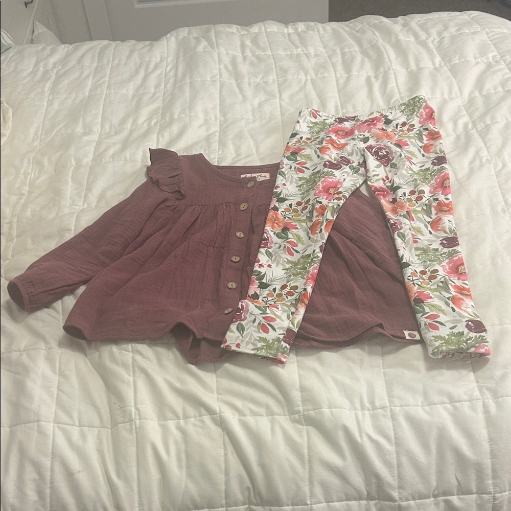 Cheeky Plum Mauve Top and Floral Leggings Set - 6Y